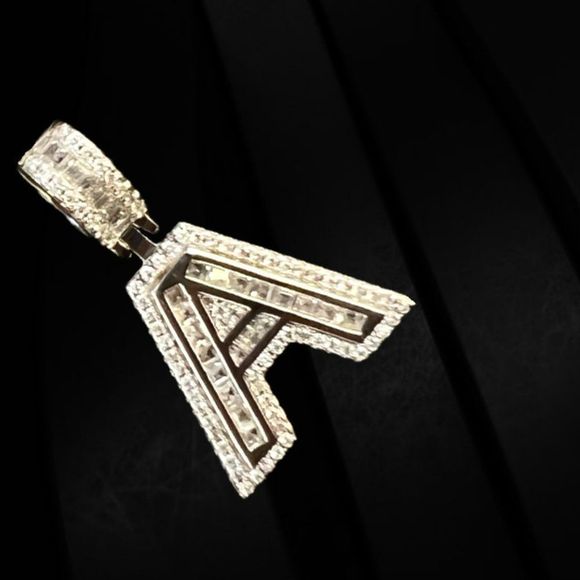 925 Sterling Silver Handmade Letter Ice-out Jewelry Charm Pendant - Picture 2 of 3